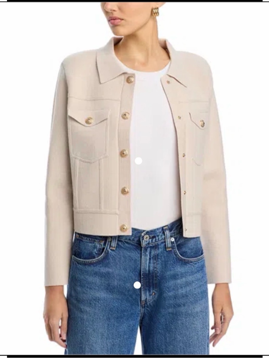 Sioni Cropped Knit Jacket In Beige - Women's Lightweight Button-Up Vicose Size L